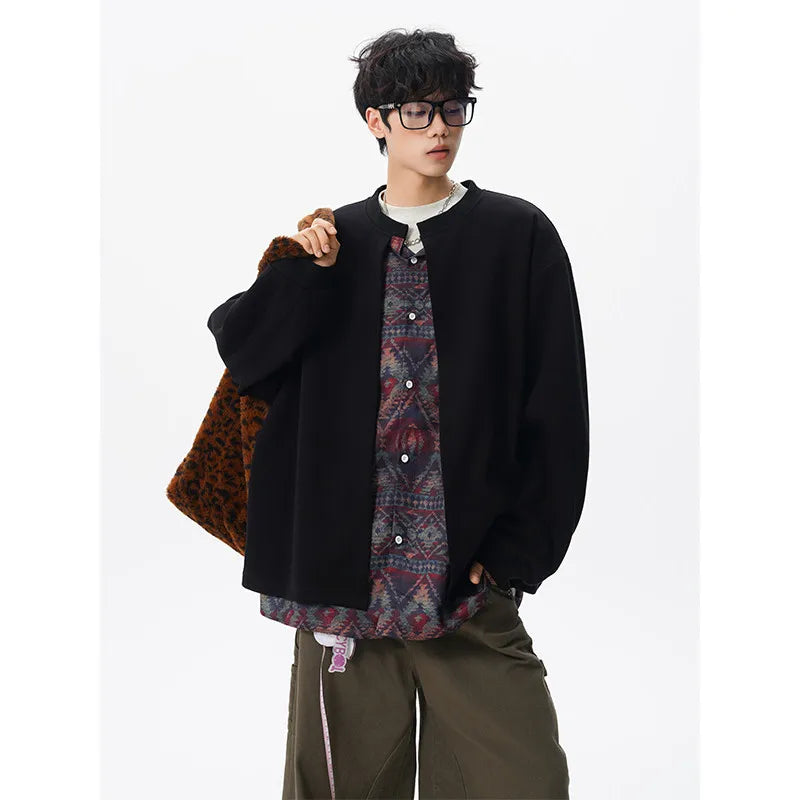 Jacket men Stand Up Collar Single Breasted Fake Two Piece Jacket Autumn Thin Ethnic Print Patchwork Mens Outerwear Coat men new voguable