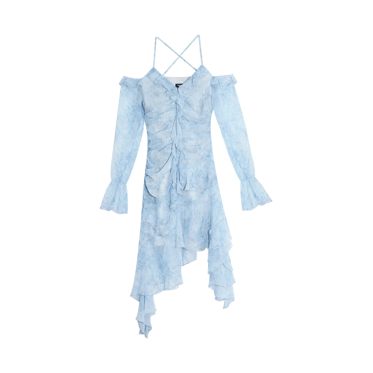 Voguable Y2K Ruffles Irregular Short Dress Women Summer New Tie Dye Flare Sleeves Spring Elegant Party Dress Prom Robe Halter Vestidos voguable