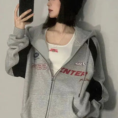 Vintage Oversize Zip Up Hoodies Women Streetwear Korean Fashion Harajuku Sweatshirt Hooded Baddie Clothes Graphic Hoodie voguable