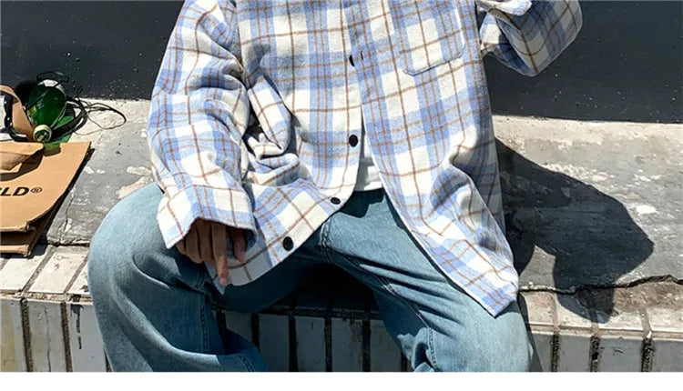 Loose Long Sve Plaid irt Men's Casual Sle Spring Autumn Harajuku Faion Couple Outerwear Comfortable Breathable voguable