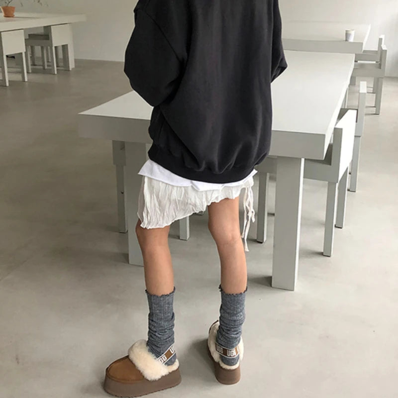 Voguable Korean Fashion Lace Up Irregular Solid Color A-line Skirt Women 2024 Spring New Street Style High Waist Pleated Casual Skirt voguable