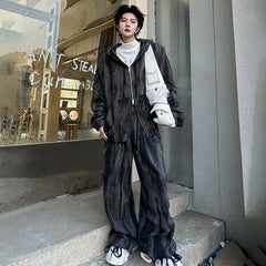 Voguable 2024 Spring Tie-dyed Design Fashion Loose High Street Hooded Jacket Loose Casual Pants Men's Trendy Two-piece Sets voguable