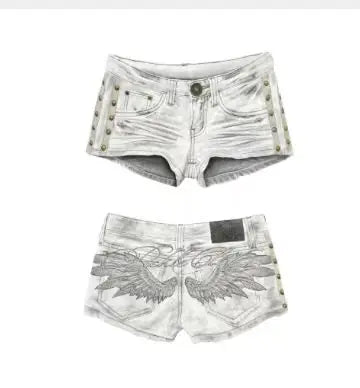 Voguable  Y2K Retro Washed Denim mini Shorts for Women, Low Waisted Lace up Retro Ultra Short Jeans, Gothic Street Style Hot Pants voguable