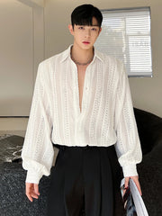 Voguable 2024 Korean Splicing Translucent Design Long Sleeve Shirt Men's Niche Stylish Elegant Temperament Street Male Tops voguable