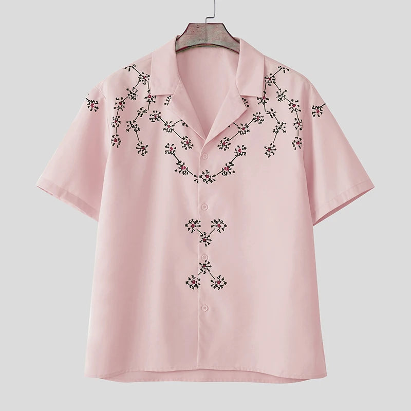 Men Shirt Floral Printing Summer Korean Men Clothing Lapel Short Sleeve Oversize Fashion Casual Shirts Streetwear voguable