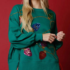 Autumn Winter Fashion Fresh Sweet Cute Style Females Clothing Christmas Sequins Long Sleeve Pullover Sweater Women's jumper New Year voguable