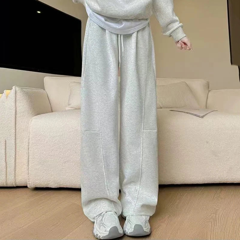 Drawstring Wide Leg Sports Pants Women Autumn Winter Thick Warm Casual Sweatpants Woman Elastic High Waist All Match Trousers voguable