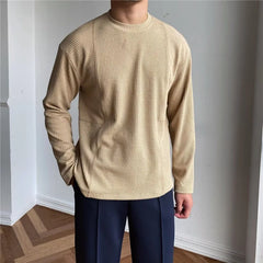 Voguable  Spring Autumn Casual Fashion Solid Loose T-shirt Man Long Sleeve All Match Korean Style Patchwork Pullover Tops Tee Male Clothes voguable