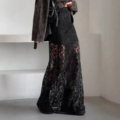Mia Muse Skirts Spring Summer Skirts 2025 Natural Waist Lace Hollow Out Sheer Cool-Sweet Maxi Woman Skirts For Women voguable
