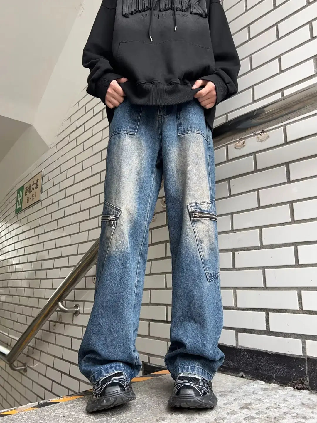 Streetwear Pocket Design Men Jeans Cargo Pants Loose Plus Size Neutral Wide Leg Pants Harajuku Casual Denim Pants Gothic Y2K voguable