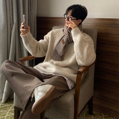 Men's Light Luxury Korean Popular Knit Pullover Sweater Fashion Retro O Neck Solid Color Long Sleeve Knitwear Streetwear Clothes voguable
