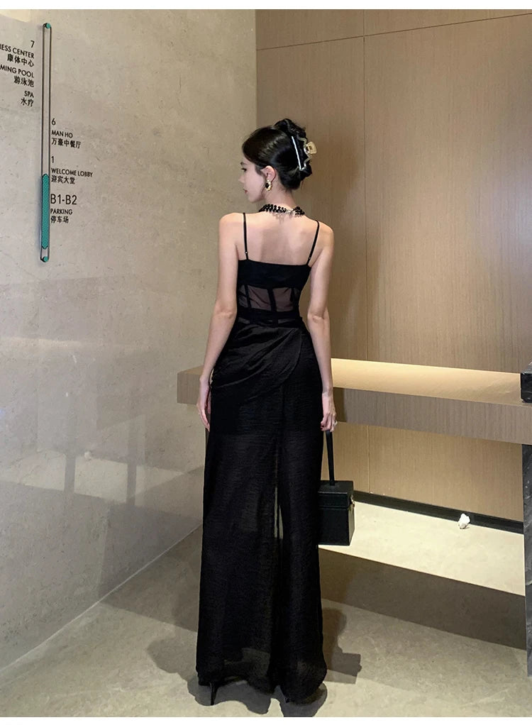 Voguable Summer New Black Slim Waist Women's Dresses Split Sleeveless French Style Sexy Fashion Female Evening Dress Party Club voguable