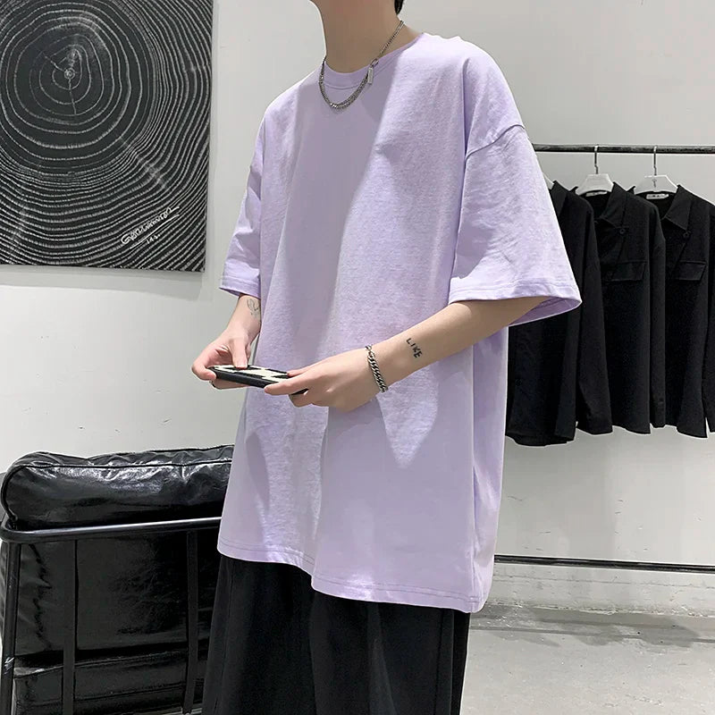 Men Oversized Graphic Solid T Shirts Colorfuls 100% Cotton Mens White Classical Tee Male Short Sleeve O-Neck Tops gotmes-shop