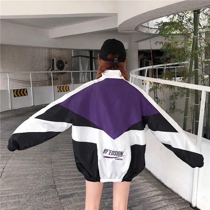 Voguable  College Varsity Jacket Women Men Spring Letter Embroidery Bomber Windbreaker Casual Street Loose Patchwork Zipper Coat Couple voguable