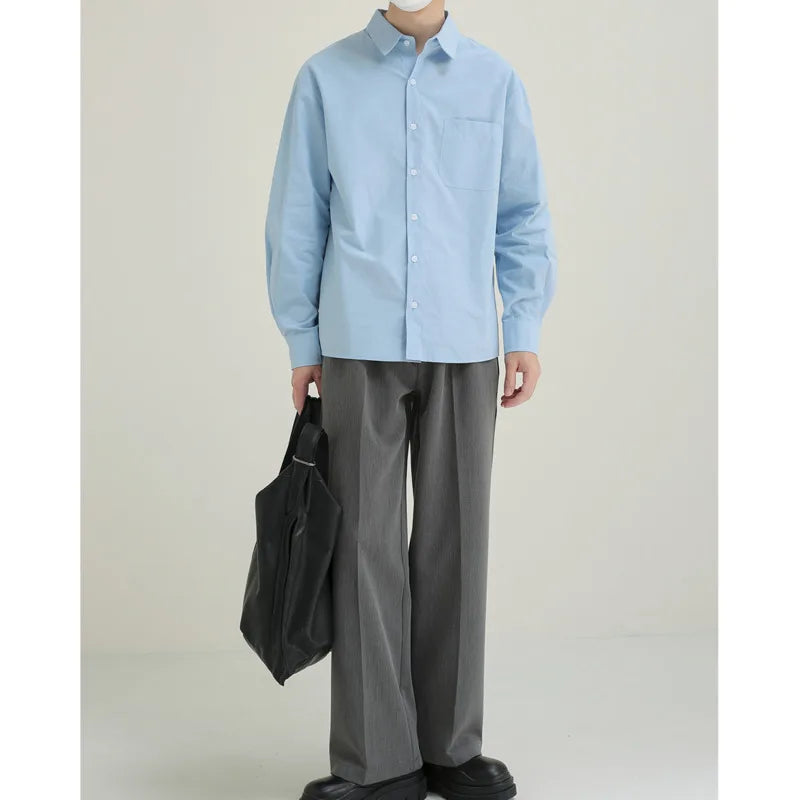 Voguable Blue White Shirt Men Fashion Social Men Dress Shirt Korean Loose Long Sleeve Shirt Men Office Formal Shirt Male Casual Shirts voguable