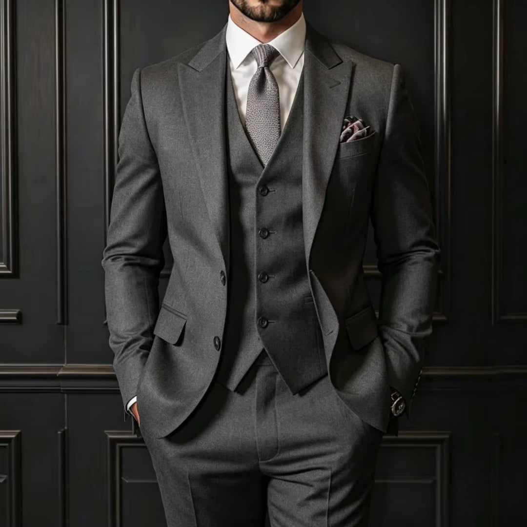 Voguable  Men Suit 3 Pieces Gray Single Button With Lapel For Wedding Groom Banquet Party Prom Business Work Daily Jacket Vest With Pant voguable