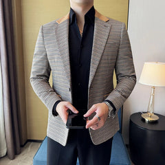 Voguable  Luxury and Fashionable Men's Suit Jacket Blazer Business Slim Fit Lapel Plaid Dress Suit Wedding Groom Tailcoat Suit Jacket4XL-M voguable