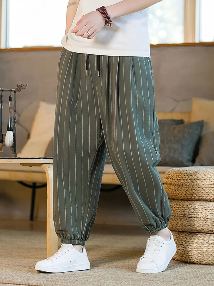Voguable  Summer Stripe Casual Jogger Pants Men Ice silk Baggy Trousers Male Walking Wide leg Loose Sweatpants Streetwear voguable