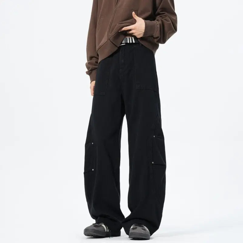 Patchwork style Men's Baggy Straight Jeans Personality unisex Fashion Korean High Street Denim Pants Streetwear Male Trousers voguable