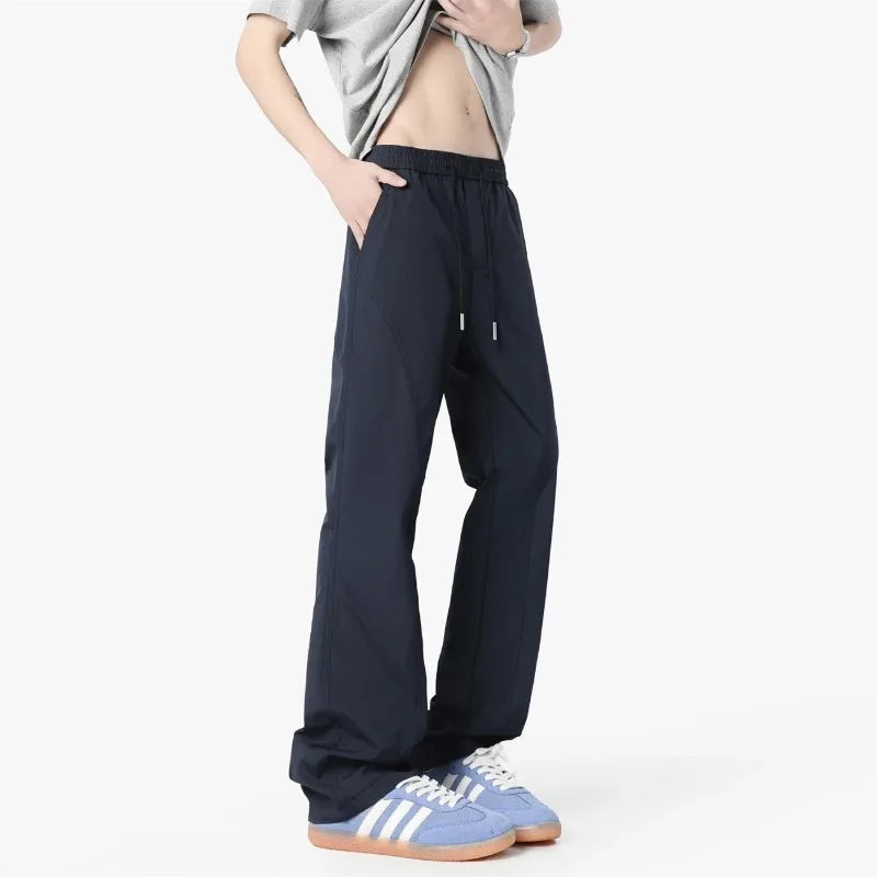 Voguable  Men's Wide-Leg Track Pants Lightweight Elastic Waist Casual Trousers voguable