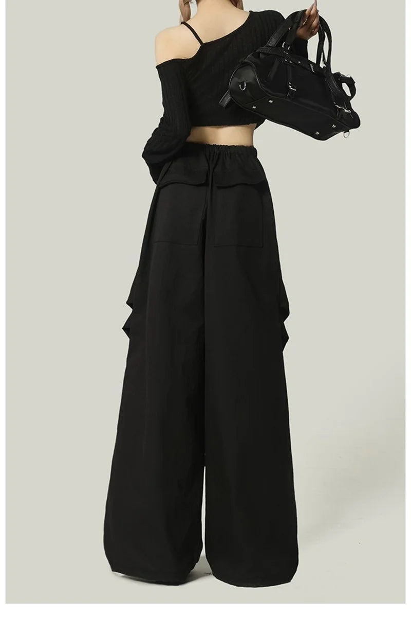 Black Y2K Streetwear Cargo Pant Women Vintage High Waist American Loose Trousers Hip Hop Retro Bf Wrinkles Paratrooper Pants New voguable