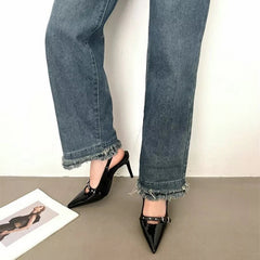 Voguable  Women Pumps Elegant Rivet Buckle Strap Pointed Toe Sandals Sexy Thin Heels Striptease Prom Mules Shoes voguable