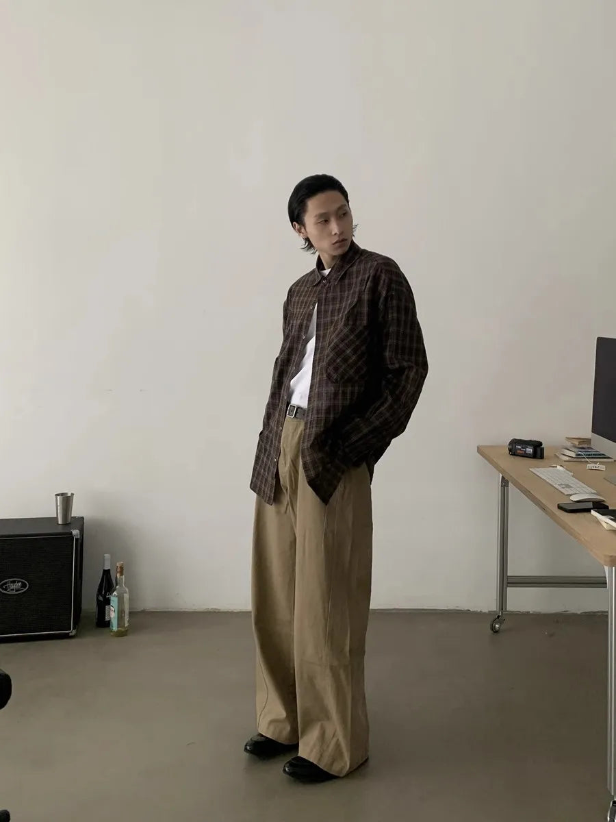 American Retro Curved Loose Work Pants Men Women Korean Elegant Trousers 2025 New High Street Trend High-end Straight Pants Chic voguable