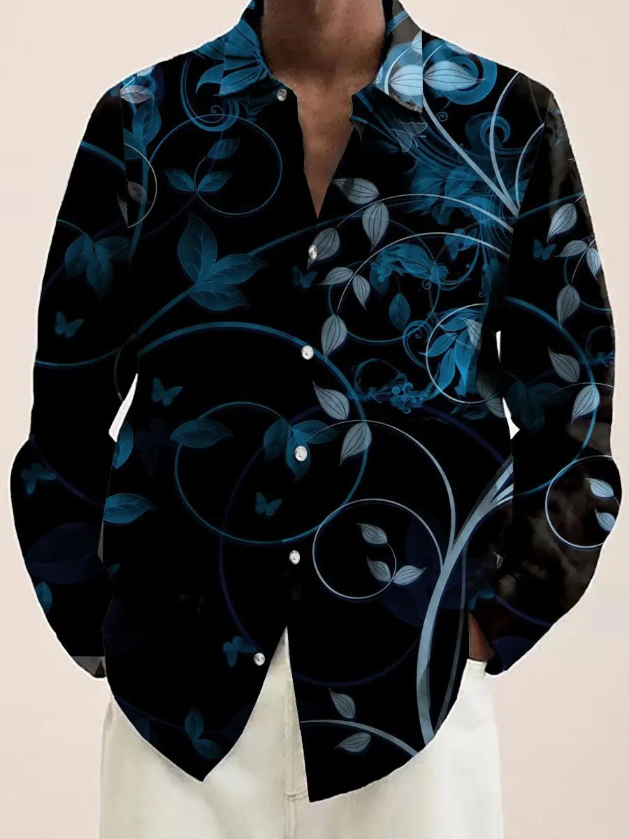 Mens Red Floral Print Long Sleeve Shirt Fashion Design Luxury Long Sleeve Tops Mens Four Seasons Button Lapel Shirt voguable