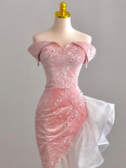 Voguable Host Evening Dress Luxury Dress Party Sexy Skirt Bare Chest And Sleeveless Dress Party Bridal Toast Dress Pink Glitter Skirt voguable