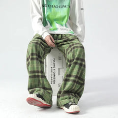 Vintage Color Plaid Pants Men's Loose Wide Leg Pants Autumn New Lazy Wind Straight-leg Leisure Trousers Male Jogger Sweatpant voguable