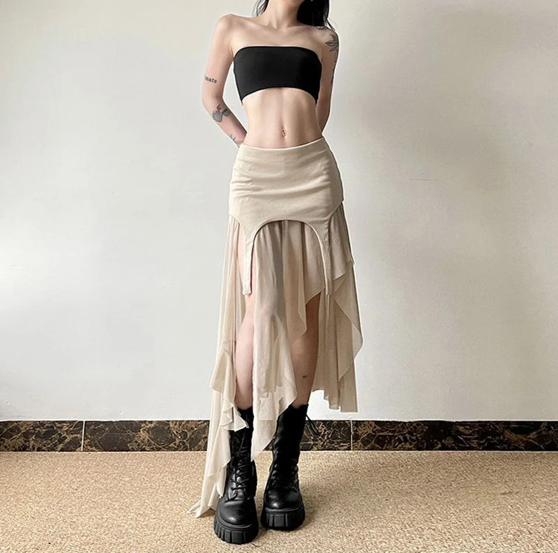 Sexy Irregular Y2K Skirts Women Vintage American High Waist Slim Slit Long Skirt Casual Lady Streetwear Retro Summer Skirts voguable