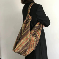 Vintage Y2k Aesthetic Grunge Women Handbags High-capacity Harajuku Striped Canvas Underarm Bag Luxury Design Shoulder Tote Bags voguable