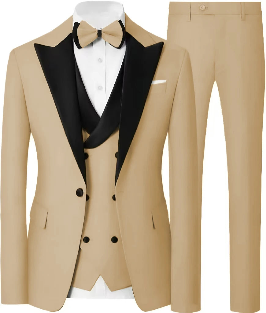 Voguable  Customized Formal Suits for Men, 3 Pieces Blazer Vest and Pants Set, One Button Wedding Dresses, Business Tuxedo Suits voguable