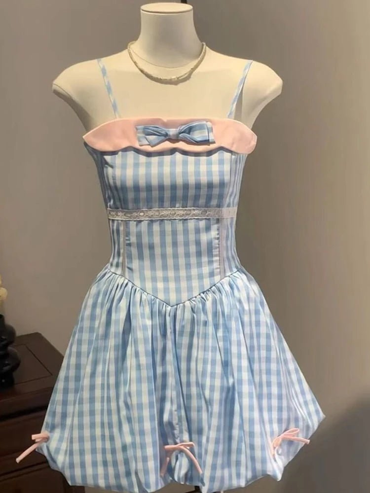 Voguable  Japanese Kawaii Lolita Bow Strap Dress Evening Party Dress Print Vintage Elegant Slim Harajuku One Piese Dress Korean Chic voguable