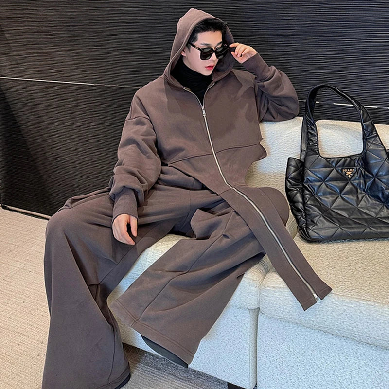 Voguable 2024 Spring Fashion Personality Asymmetric Design High Street Hooded Jacket Baggy Casual Pants Men Two-piece Sets voguable