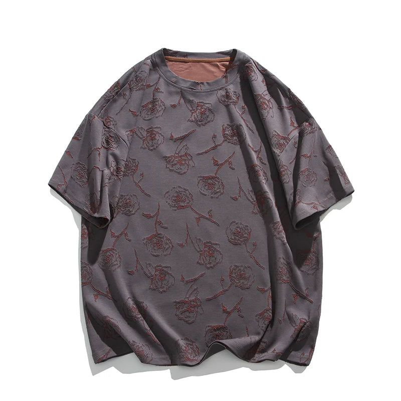 Men Loose Fit Cotton T Shirt Round Neck Breathable Rose Flower Print Tee Summer Casual Streetwear Soft Comfortable Trendy 2024 voguable