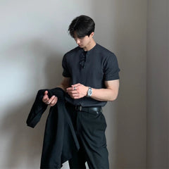 Summer Knitted T-shirt Men Elastic Slim Fit Fashion Casual Short Sleeve T Shirt Men Korean Round Neck Knit Tshirt Mens Tops voguable