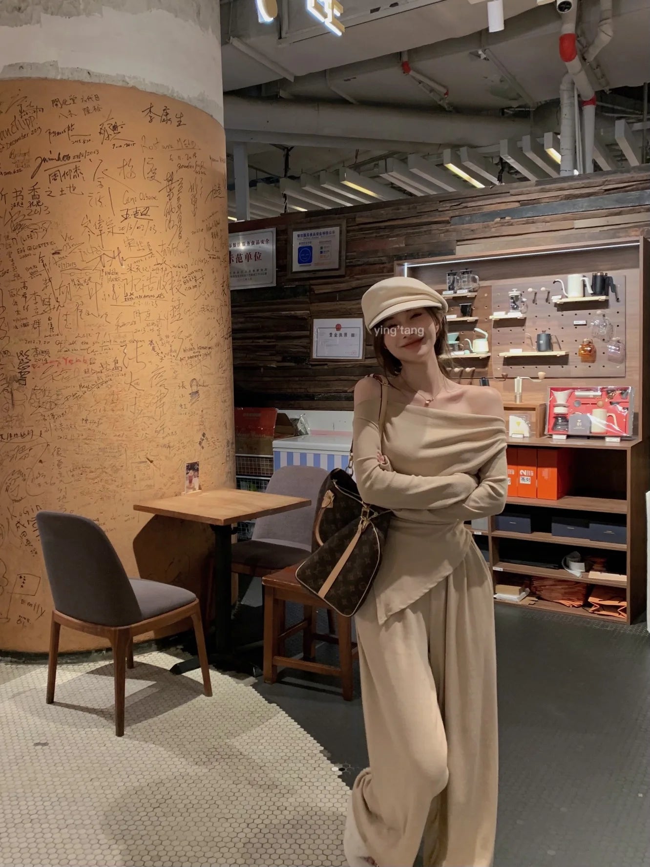 Voguable  Autumn New Streetwear Sexy Backless Irregular Long-sleeved T-shirt Women + Loose Casual Wide-leg Pants Two-piece Suit voguable