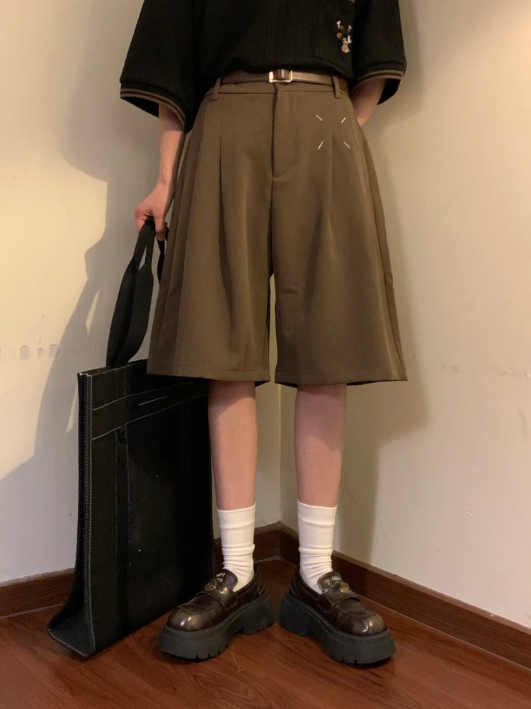 Summer Japanese Retro Simple Solid Color Casual Trousers Men Women Loose Wide-leg Shorts Fashionable and Trendy Five-point Pants voguable