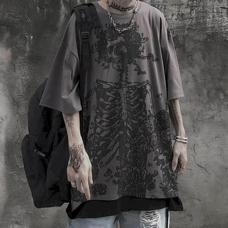 T-shirt Cross of Thorns fake two-piece for men women long-sleeved dark hip-hop loose large size autumn new trend top Simplicity voguable