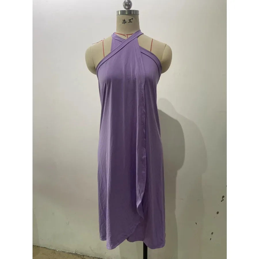 Voguable  summer new sexy women's dress hanging neck loose irregular casual beach dress voguable