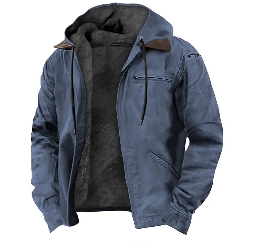Winter New Men Casual Jackets Hooded Zipper Pocket Fashion Solid Color Fleece Warm Outerwear Male Outdoor Hooded Hoodie Coats voguable