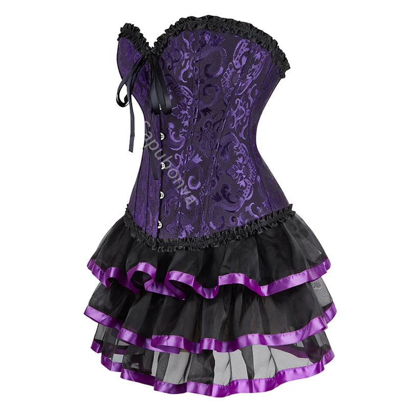 Voguable sexy corsets for women plus size costume overbust burlesque corset and skirt set tutu corselet victorian fashion gowns voguable
