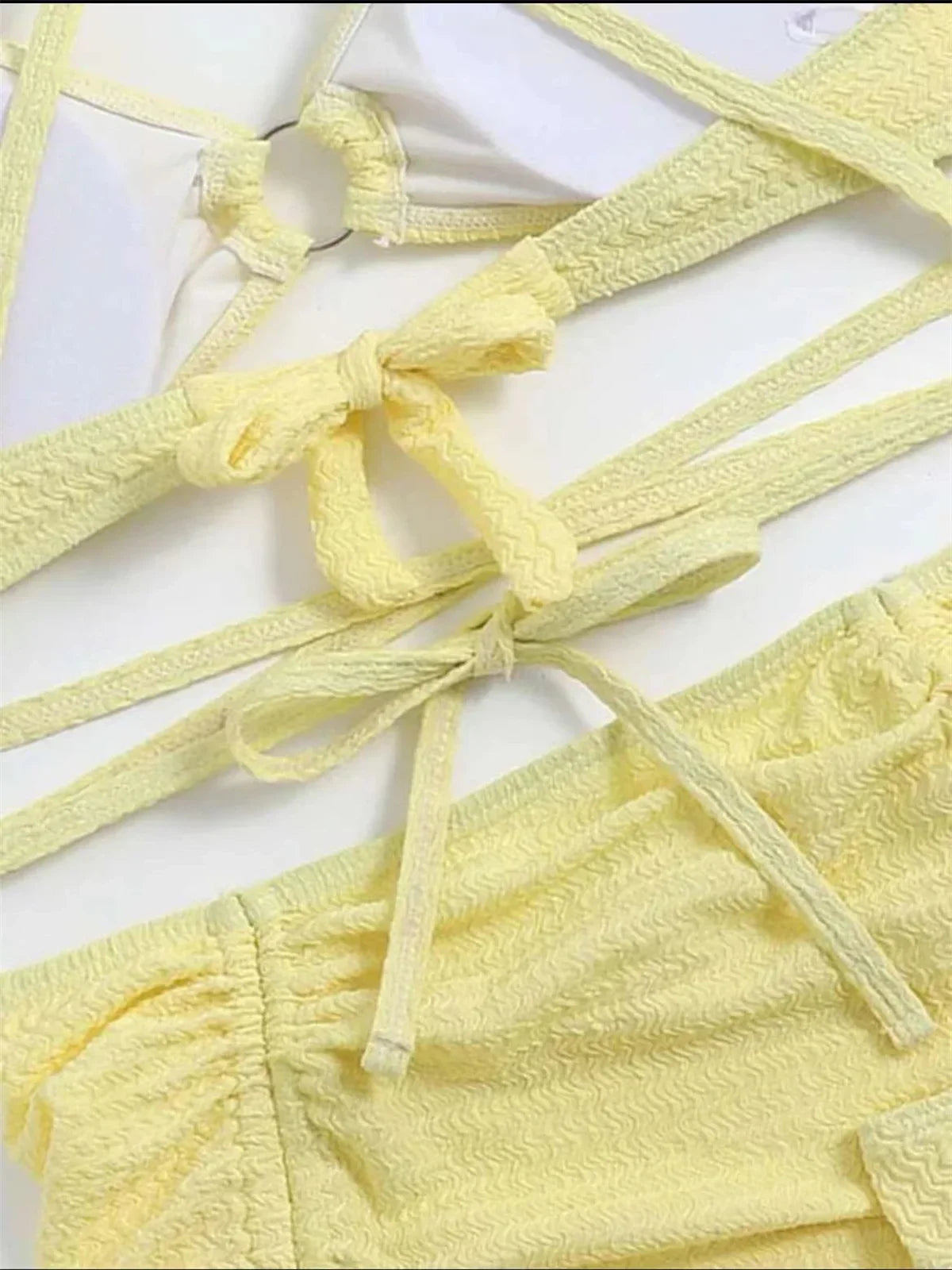 Voguable Sexy Yellow Bikini Women Solid Halter Ring Linked Criss Cross Cover Up 3 Piece Swimsuit 2024 Bathing Suit Ruffles Skirt Swimwear voguable