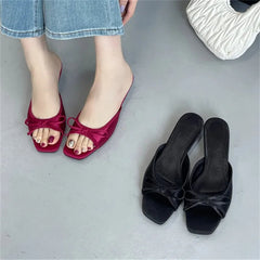 Voguable  Summer Butterfly-kont Women Slippers Elegant Square Toe Party Dress Female Sandals Low Heels Shoes Large Size 43 voguable