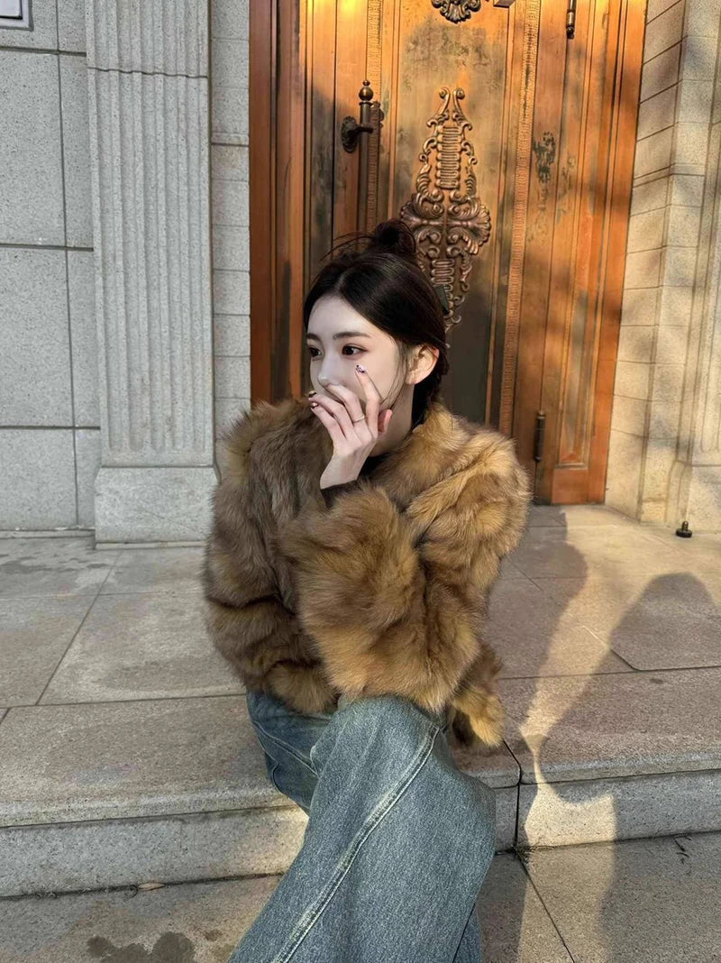 Elegant Vintage Faux Fur Coat Women Slim Long Sleeve Winter Faux Fox Jacket Korean Casual Open Stitch Retro Soft Warm Outwear voguable