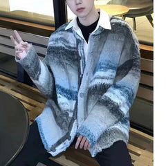 Autumn Winter Fashion Round Neck Long Sleeve Contrast Color Cardigan Men's Clothing Button Vintage Casual All-match Korean Tops voguable