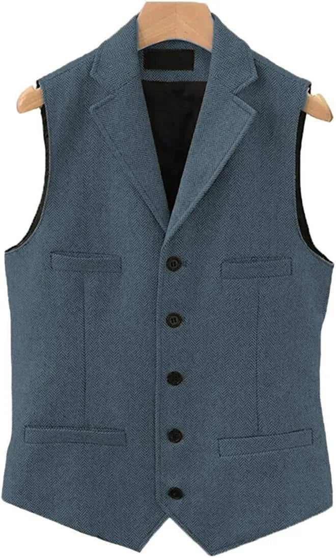Tweed Herringbone Mens Suit Vest Slim Fit Notch Lapel With 4 Pockets Groomsmen Wedding Waistcoat For Wedding voguable