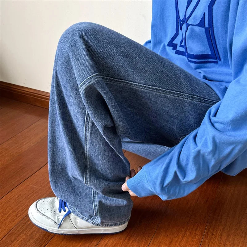Blue Jeans Men Ankle length Jeans Male Straight Denim Pants Men New Streetwear Baggy Jeans Ins Washed Denim Pants Black Clothes gotmes-shop