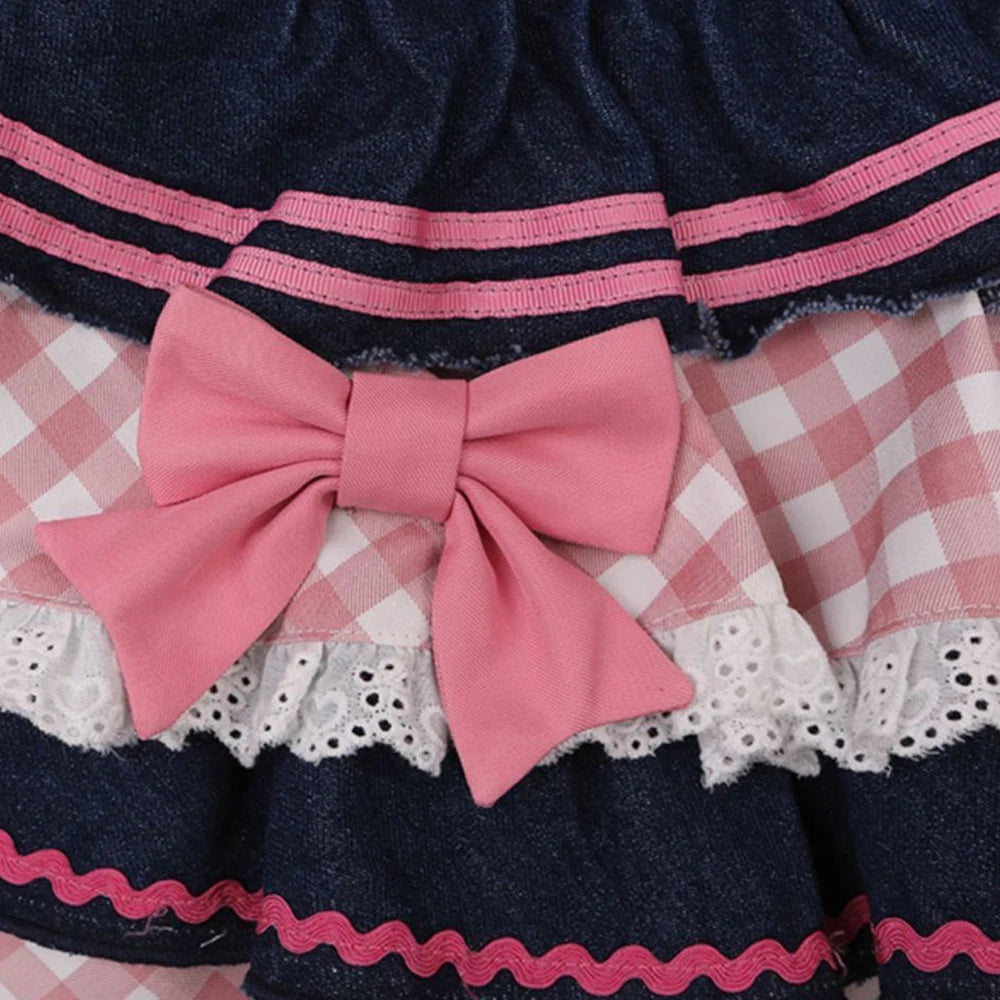 Voguable Preppy Style Lolita Kawaii Skirts Japanese Sweet Mini Women Harajuku Cute Ball Gown Denim Skater Y2K High Waist Lace Cake Skirts voguable